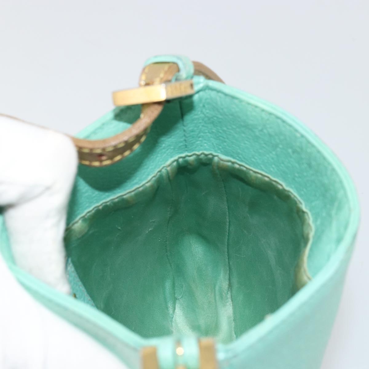 FENDI Mamma Baguette Shoulder Bag Leather Gold Light green Auth 176851A