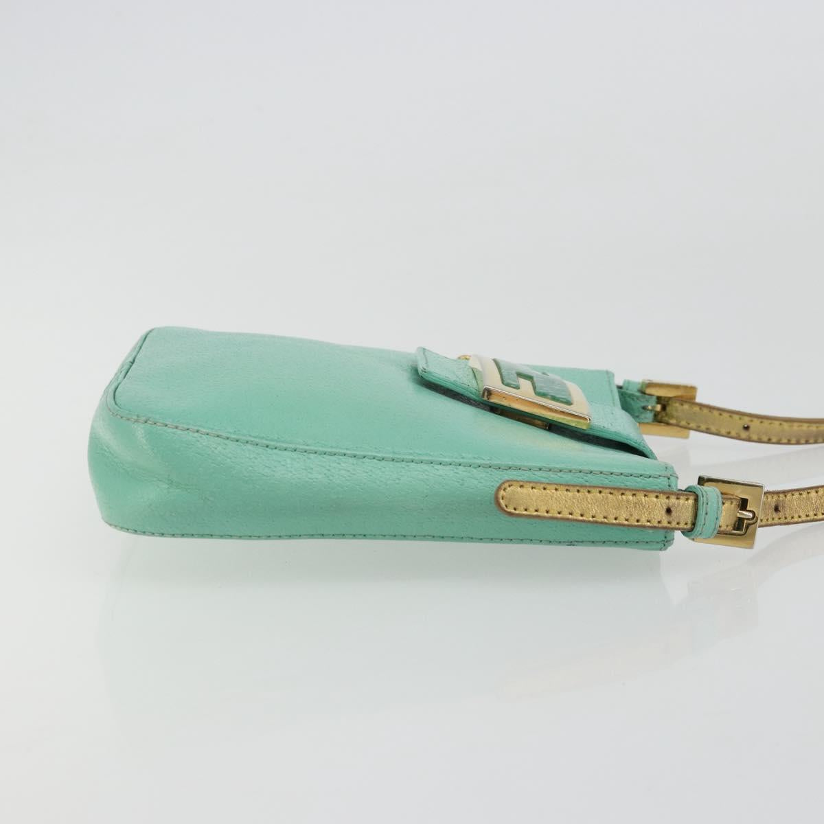 FENDI Mamma Baguette Shoulder Bag Leather Gold Light green Auth 176851A