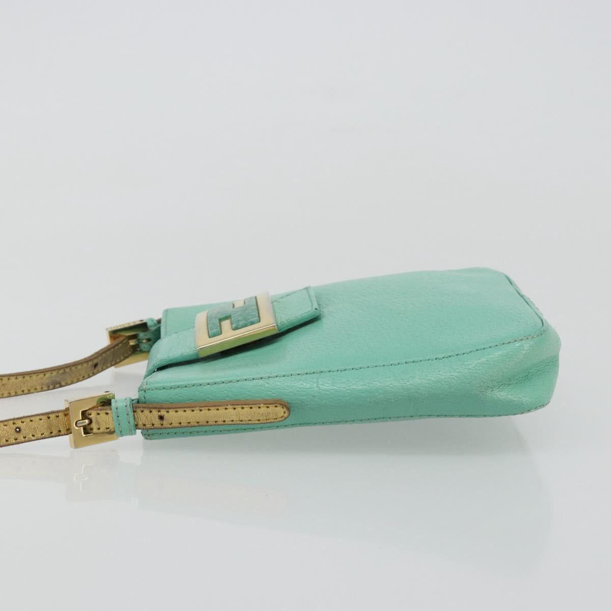 FENDI Mamma Baguette Shoulder Bag Leather Gold Light green Auth 176851A