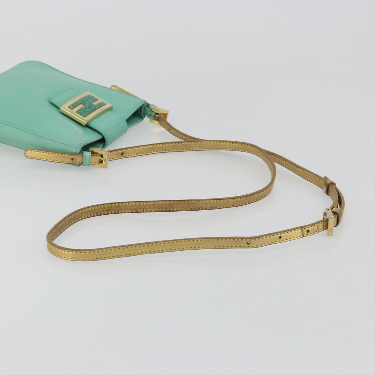 FENDI Mamma Baguette Shoulder Bag Leather Gold Light green Auth 176851A