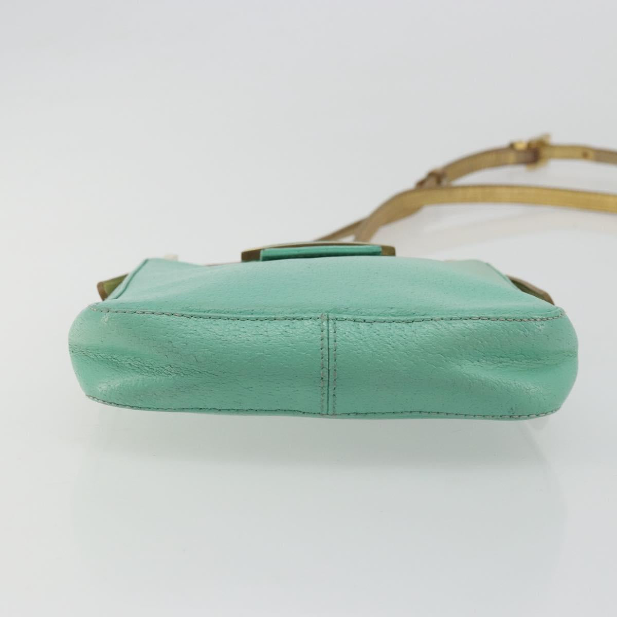 FENDI Mamma Baguette Shoulder Bag Leather Gold Light green Auth 176851A