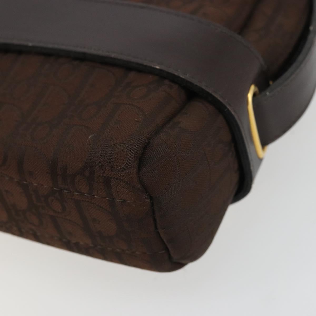 Christian Dior Trotter Canvas Shoulder Bag Brown Gold Auth 176852A