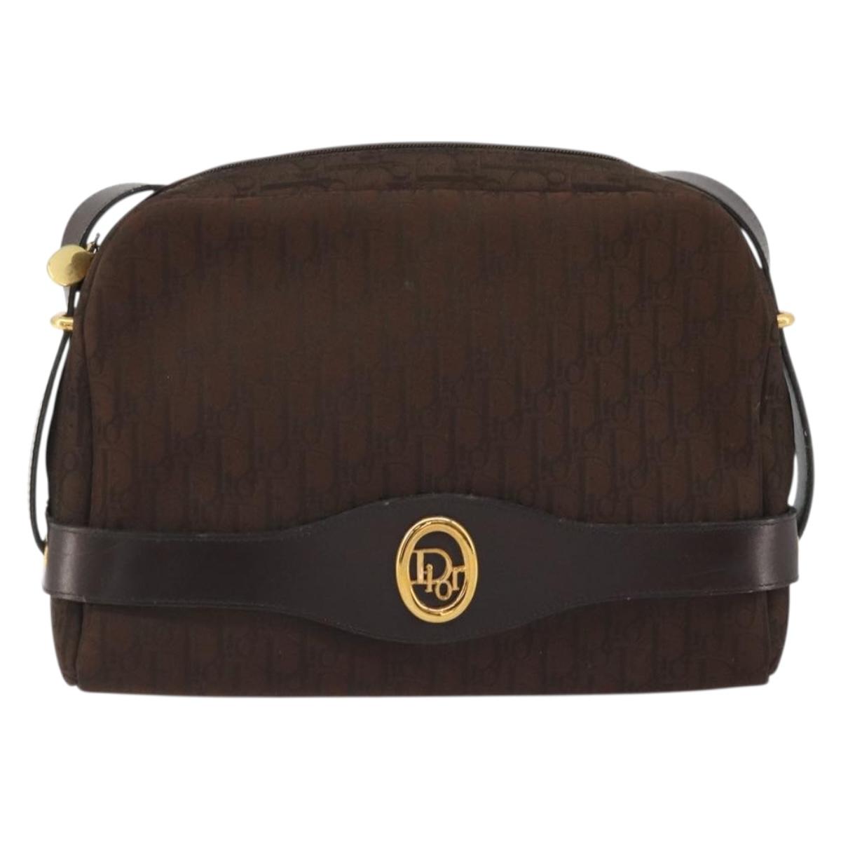 Christian Dior Trotter Canvas Shoulder Bag Brown Gold Auth 176852A