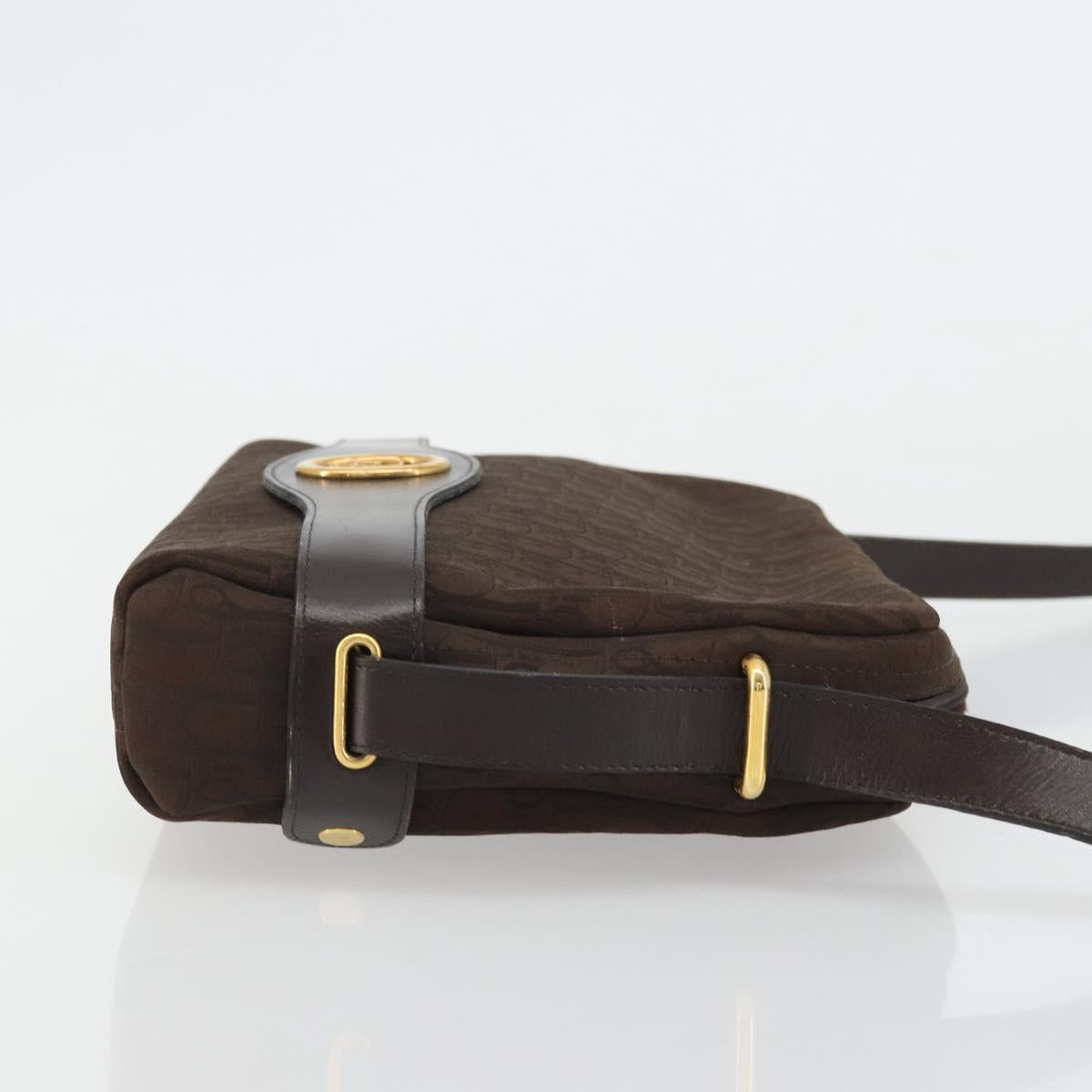 Christian Dior Trotter Canvas Shoulder Bag Brown Gold Auth 176852A