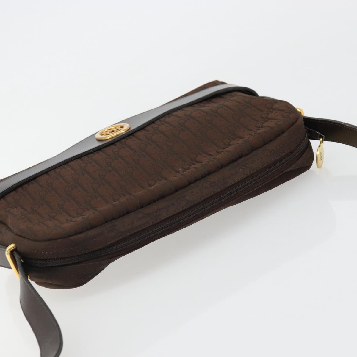 Christian Dior Trotter Canvas Shoulder Bag Brown Gold Auth 176852A