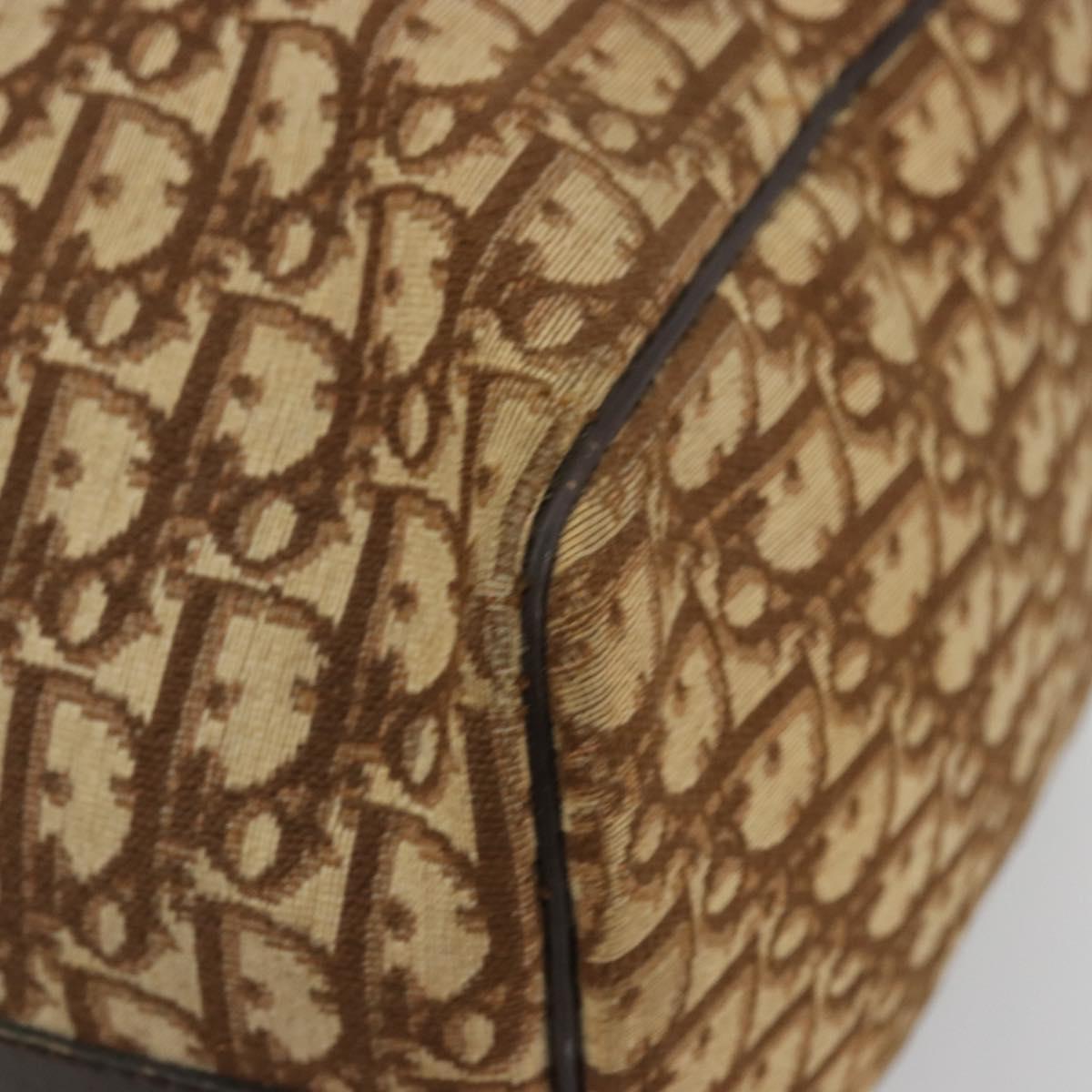 Christian Dior Trotter Canvas Boston Bag Beige Gold Auth 176853