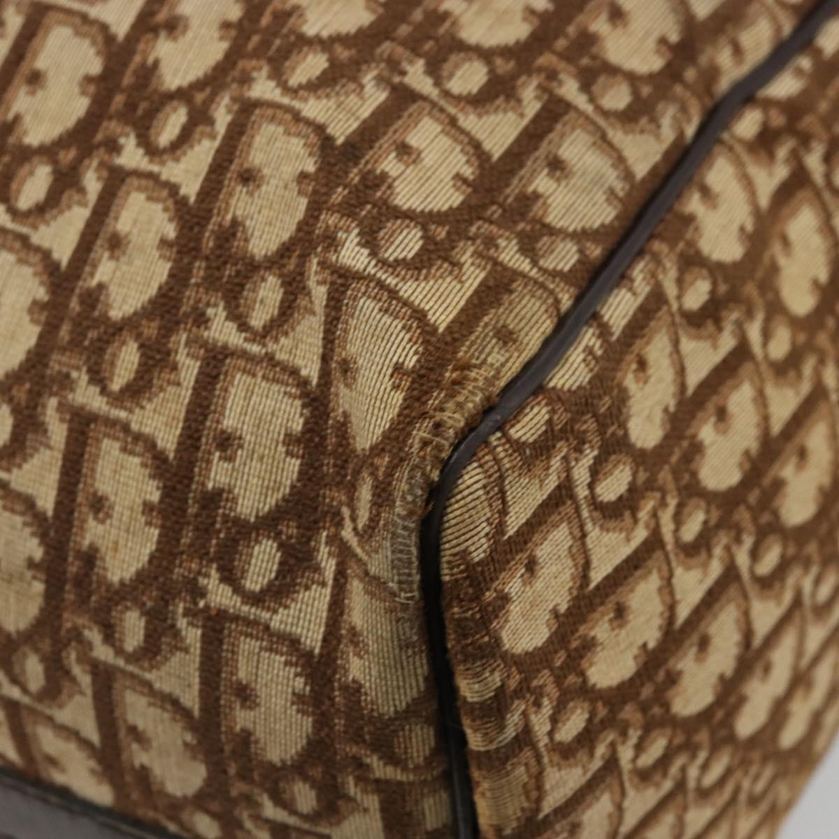 Christian Dior Trotter Canvas Boston Bag Beige Gold Auth 176853