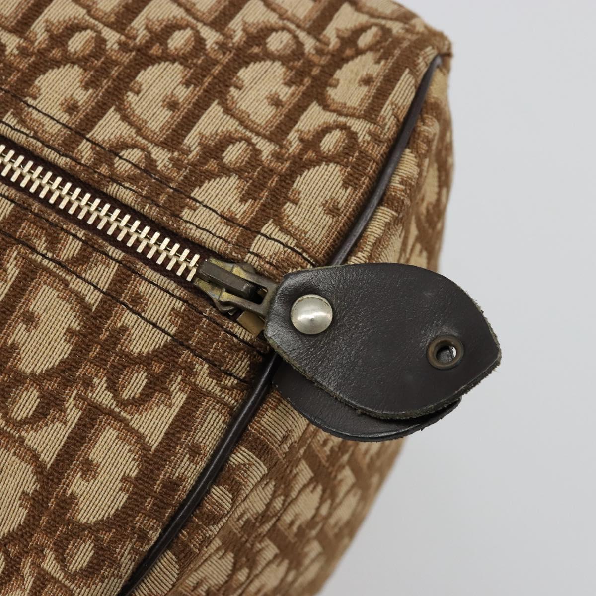 Christian Dior Trotter Canvas Boston Bag Beige Gold Auth 176853