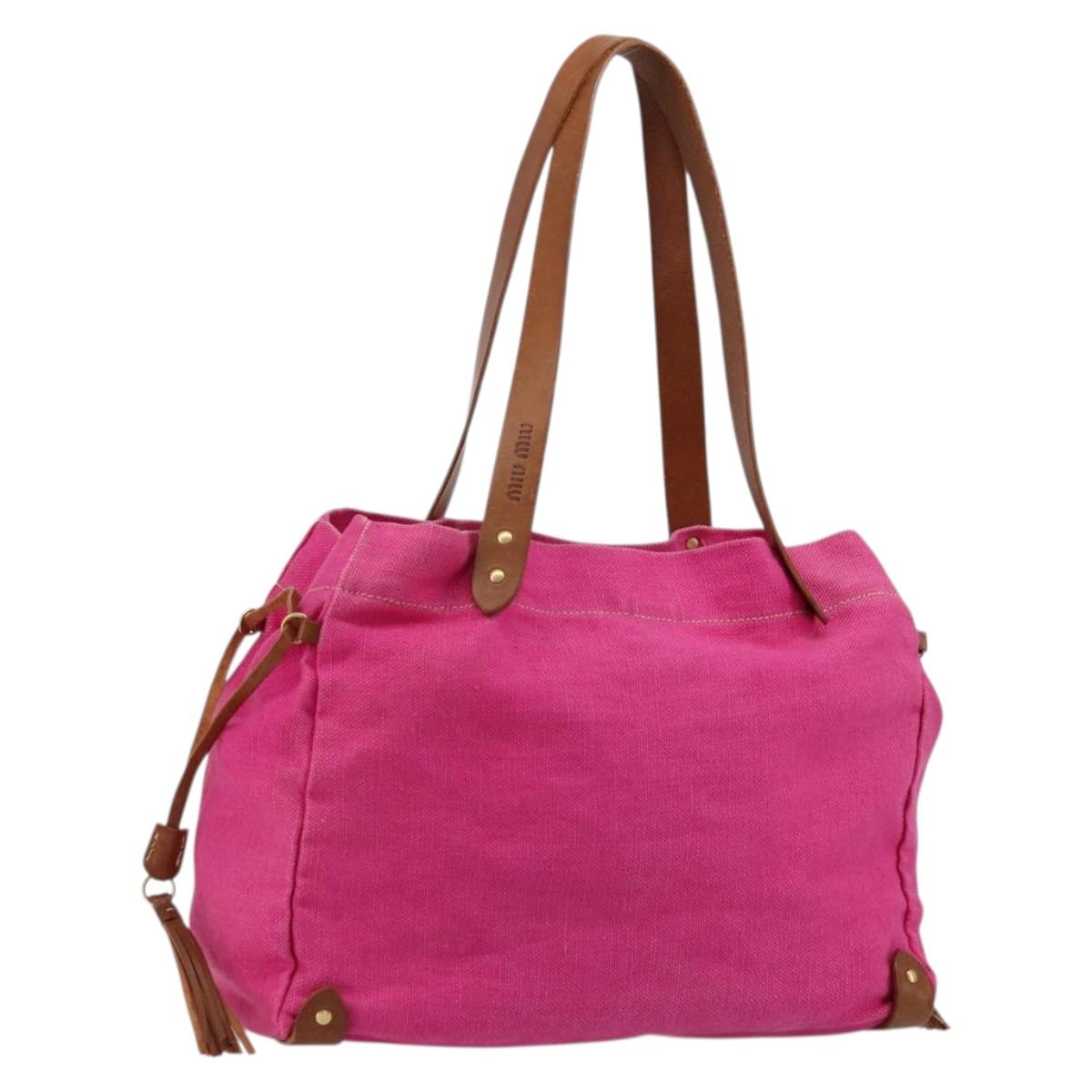 Miu Miu Tote Bag Canvas Pink Gold Auth 176854A
