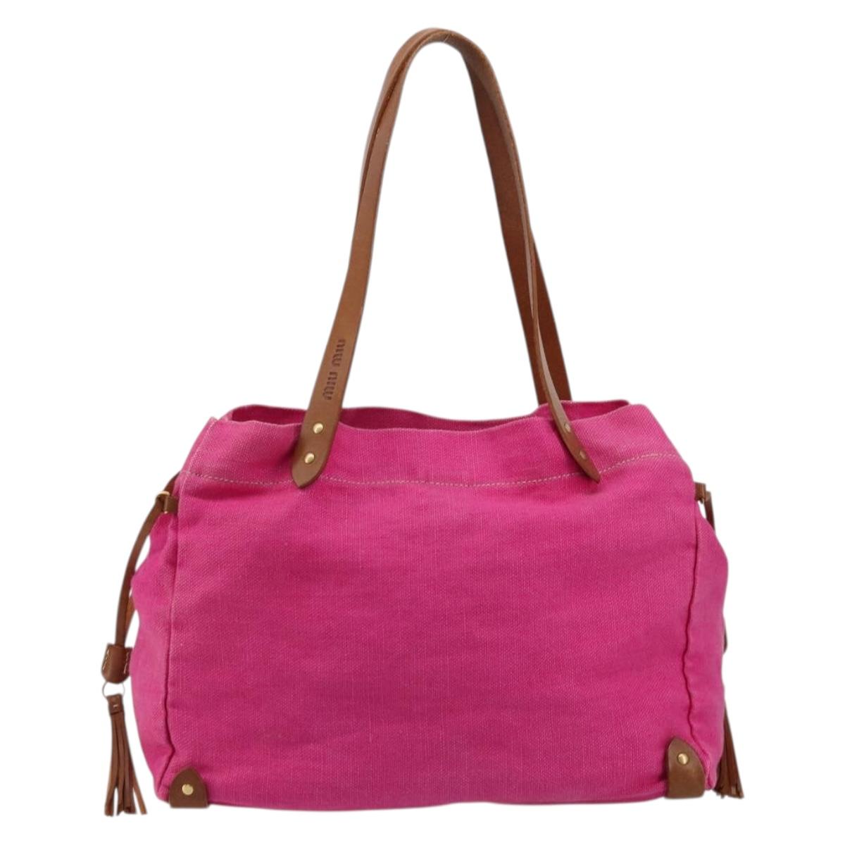 Miu Miu Tote Bag Canvas Pink Gold Auth 176854A