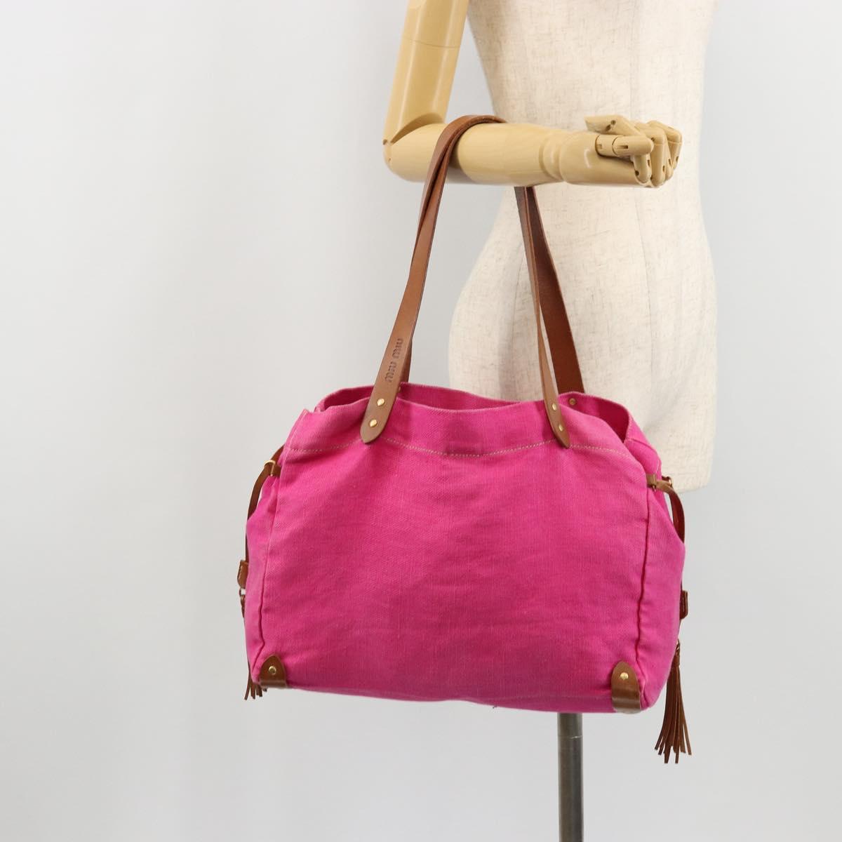 Miu Miu Tote Bag Canvas Pink Gold Auth 176854A
