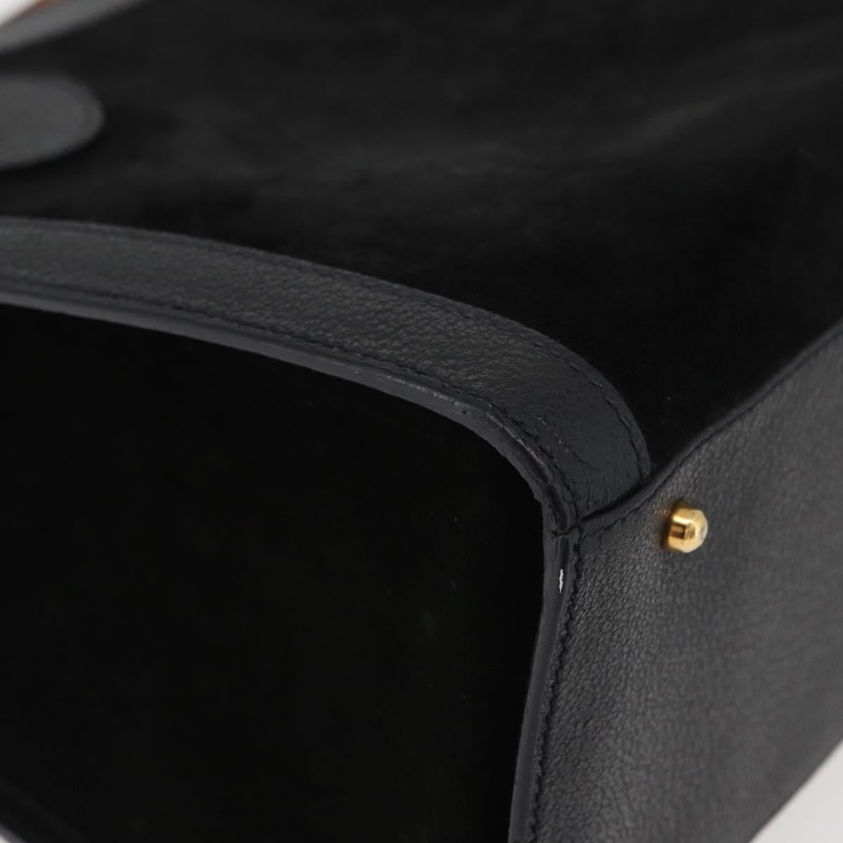 GUCCI Bamboo Hand Bag Suede Leather Black Gold 002 1196 0260 Auth 176869