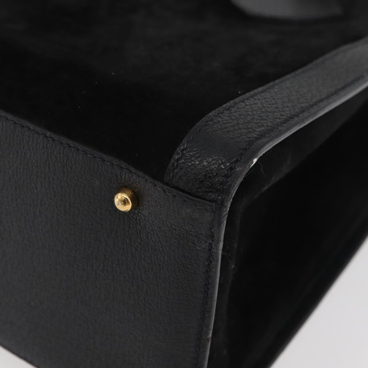 GUCCI Bamboo Hand Bag Suede Leather Black Gold 002 1196 0260 Auth 176869