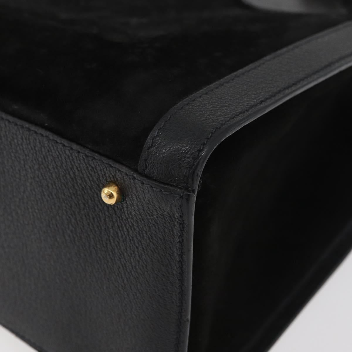 GUCCI Bamboo Hand Bag Suede Leather Black Gold 002 1196 0260 Auth 176869