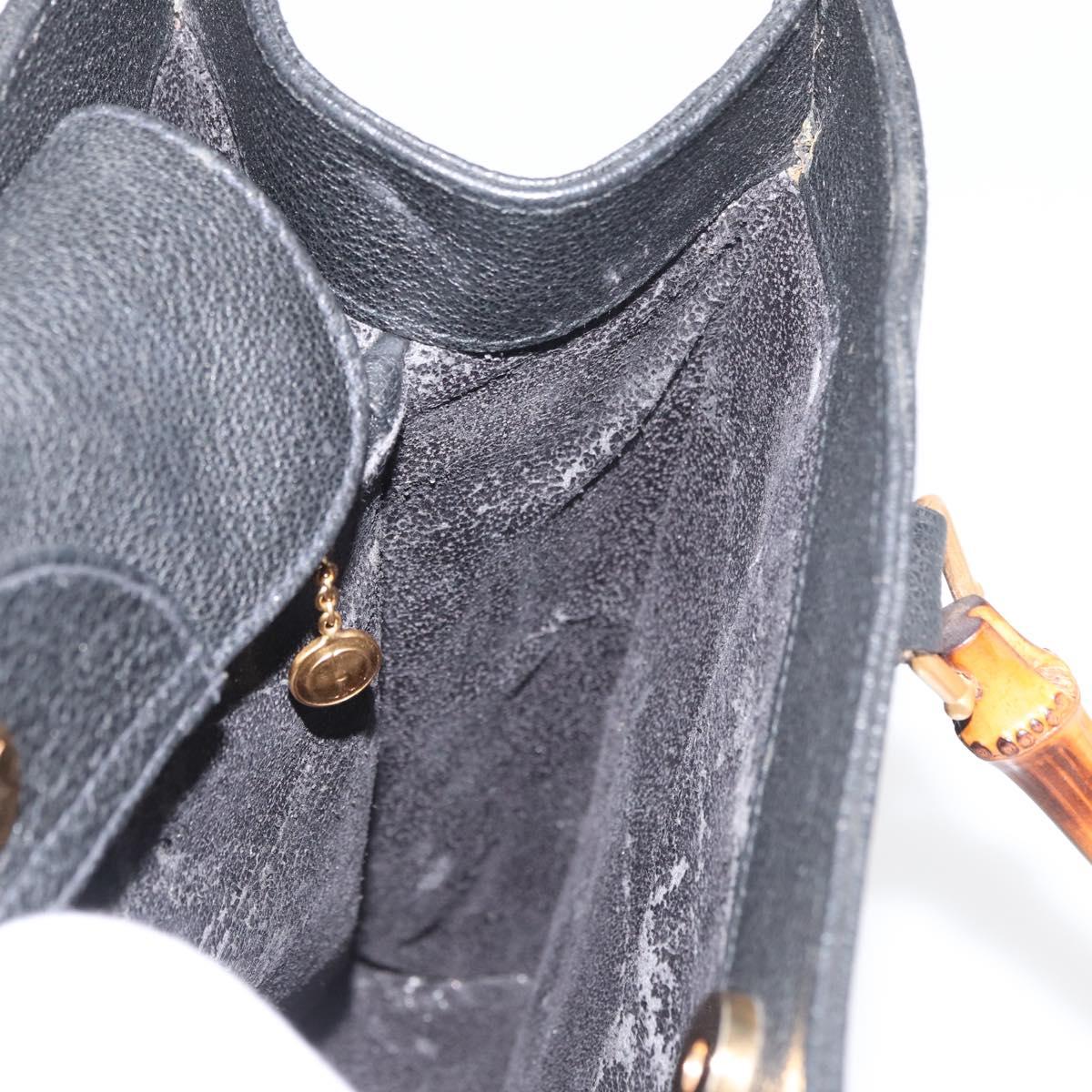 GUCCI Bamboo Hand Bag Suede Leather Black Gold 002 1196 0260 Auth 176869