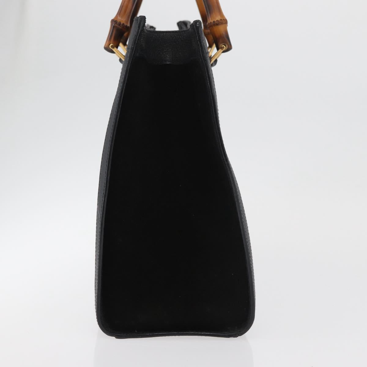 GUCCI Bamboo Hand Bag Suede Leather Black Gold 002 1196 0260 Auth 176869