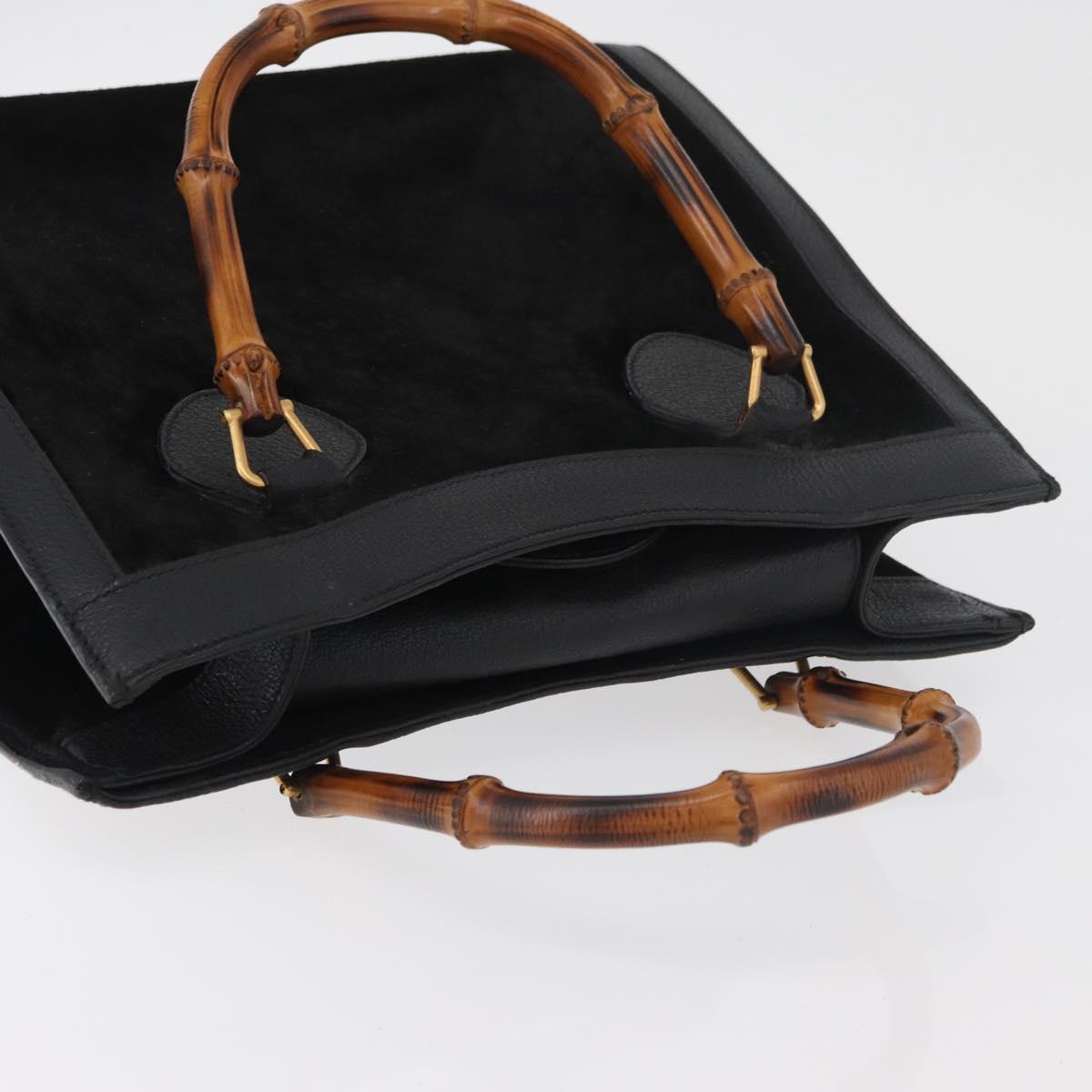 GUCCI Bamboo Hand Bag Suede Leather Black Gold 002 1196 0260 Auth 176869