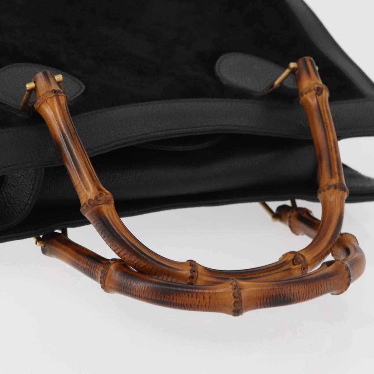 GUCCI Bamboo Hand Bag Suede Leather Black Gold 002 1196 0260 Auth 176869