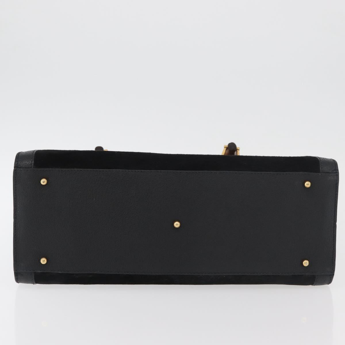 GUCCI Bamboo Hand Bag Suede Leather Black Gold 002 1196 0260 Auth 176869