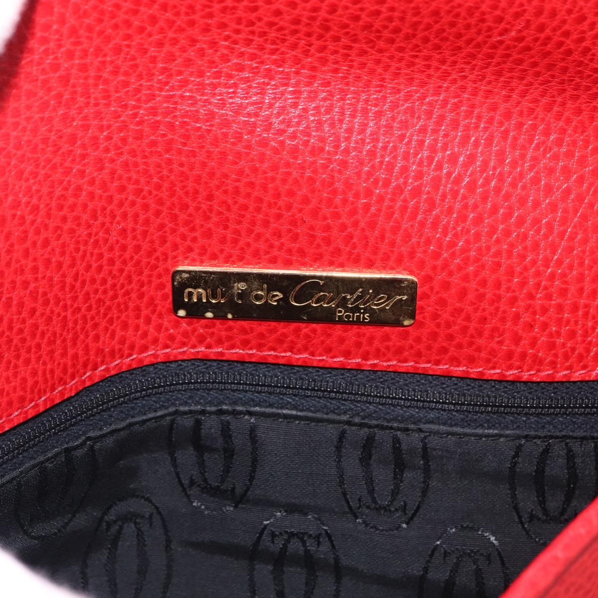 CARTIER Must Line Shoulder Bag Leather Red Gold Auth 176870A
