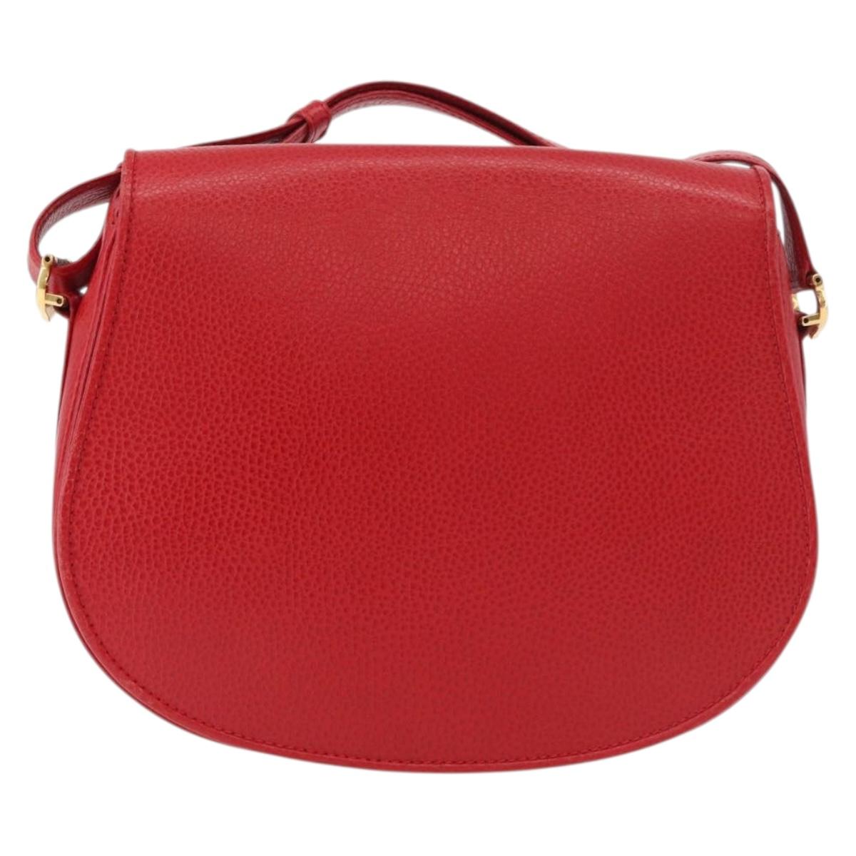 CARTIER Must Line Shoulder Bag Leather Red Gold Auth 176870A