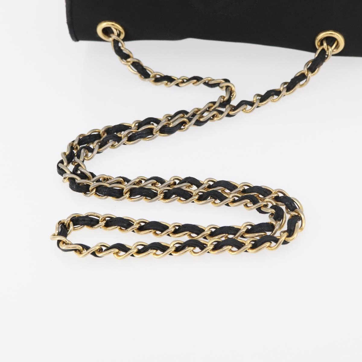 CHANEL Matelasse Chain Shoulder Bag Nylon Black Gold CC Auth 176872