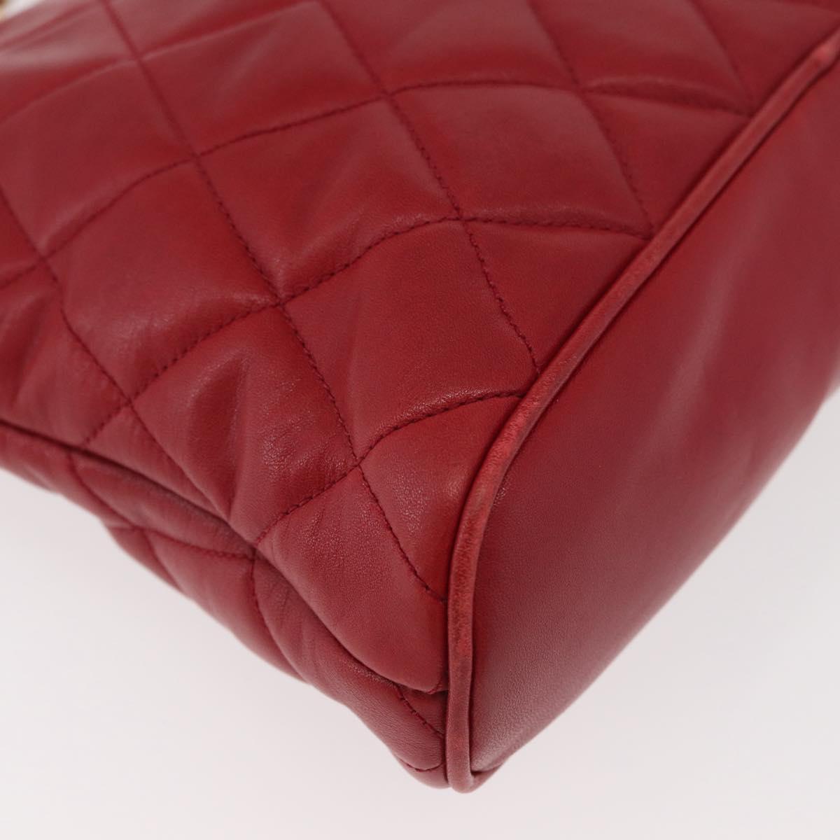 CHANEL Matelasse Chain Shoulder Bag Lamb Skin Red Gold CC Auth 176873