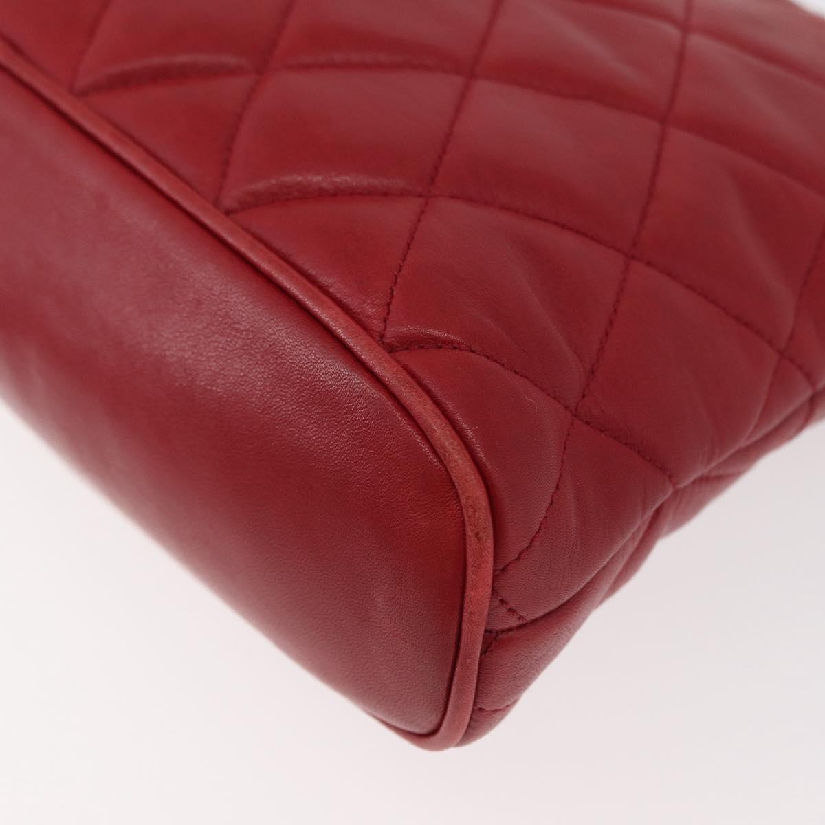 CHANEL Matelasse Chain Shoulder Bag Lamb Skin Red Gold CC Auth 176873