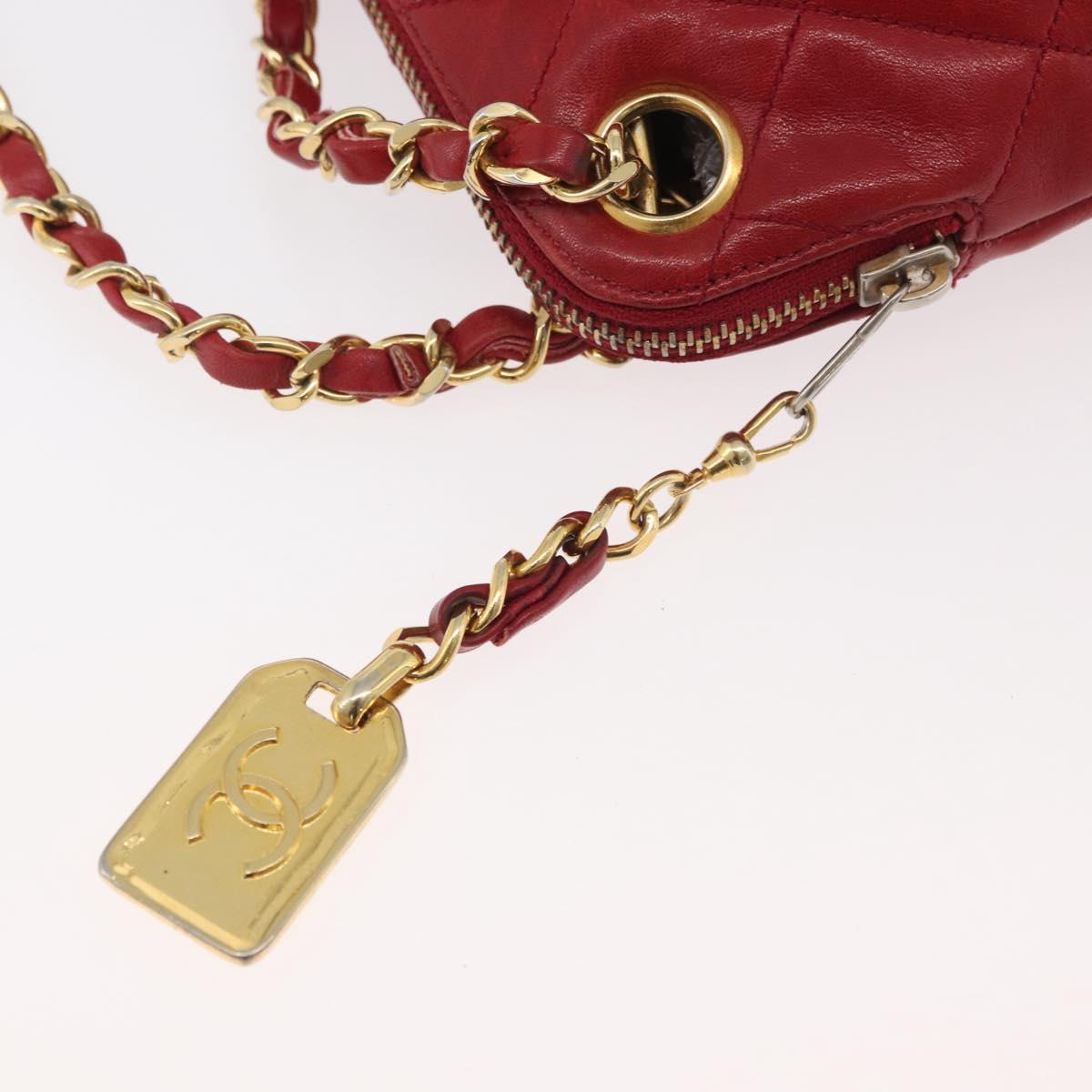CHANEL Matelasse Chain Shoulder Bag Lamb Skin Red Gold CC Auth 176873