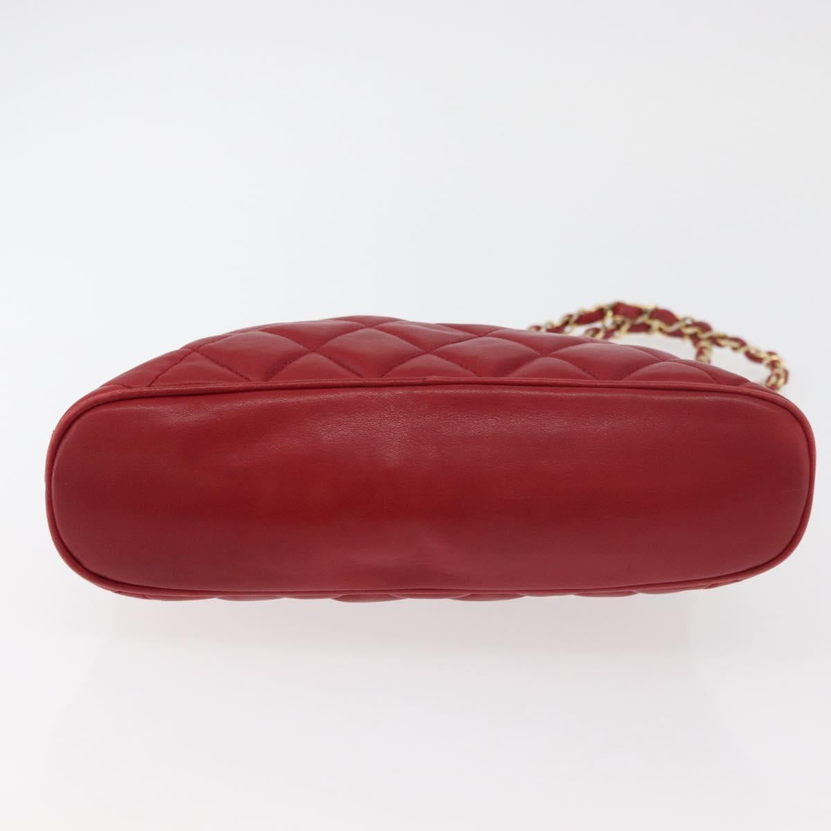 CHANEL Matelasse Chain Shoulder Bag Lamb Skin Red Gold CC Auth 176873