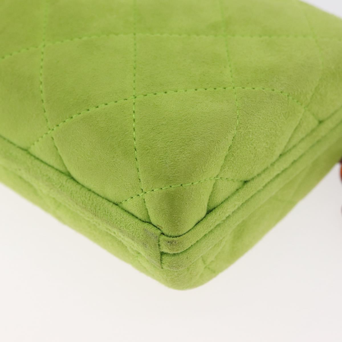 CHANEL Matelasse Chain Hand Bag Suede Light green CC Auth 176874SAV