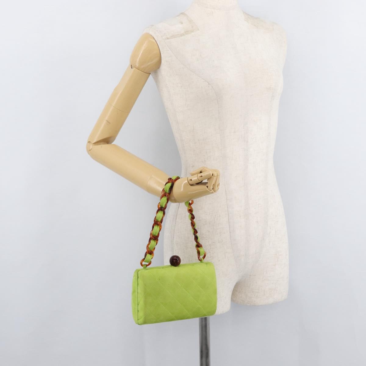 CHANEL Matelasse Chain Hand Bag Suede Light green CC Auth 176874SAV