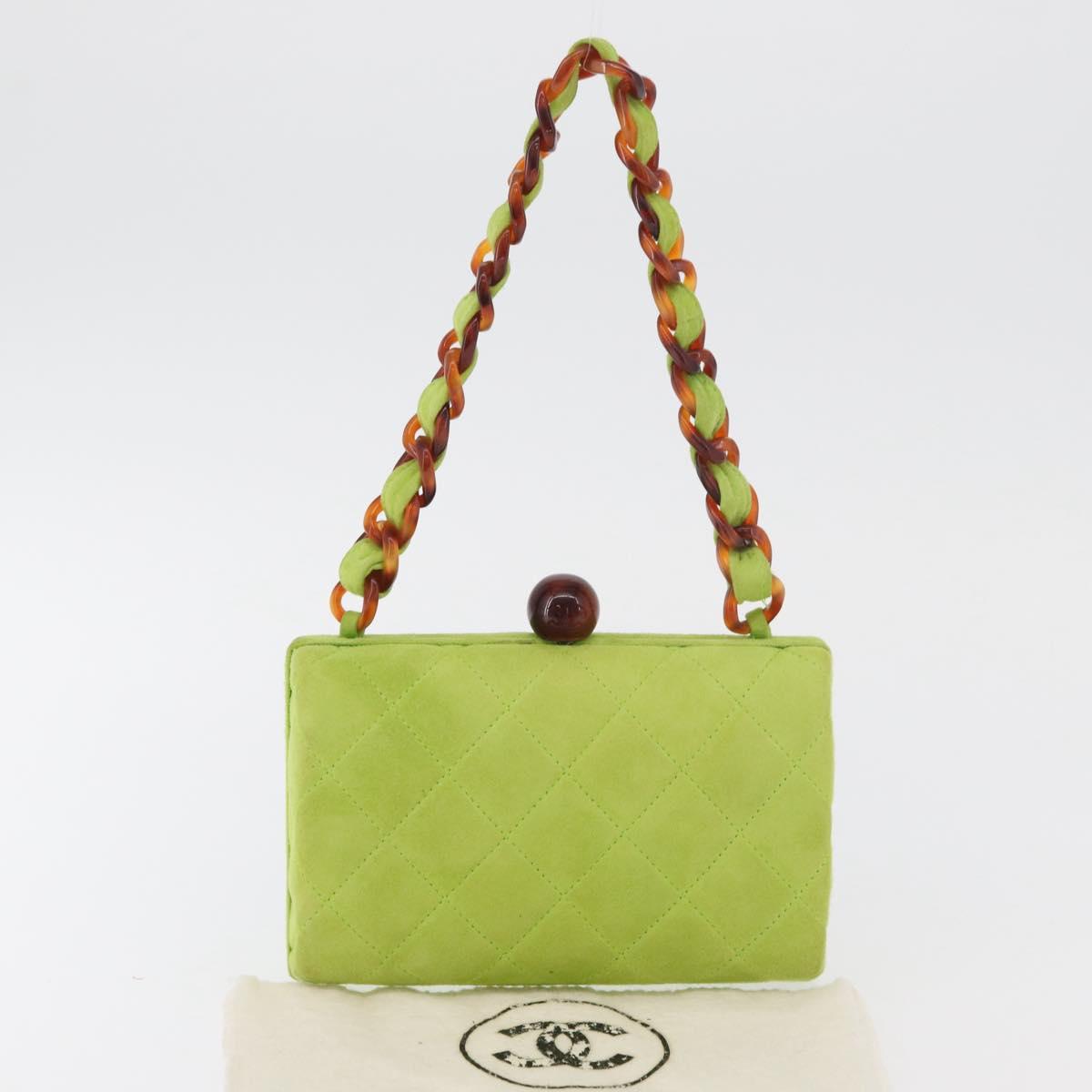 CHANEL Matelasse Chain Hand Bag Suede Light green CC Auth 176874SAV
