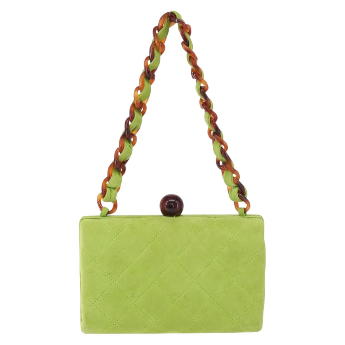 CHANEL Matelasse Chain Hand Bag Suede Light green CC Auth 176874SAV