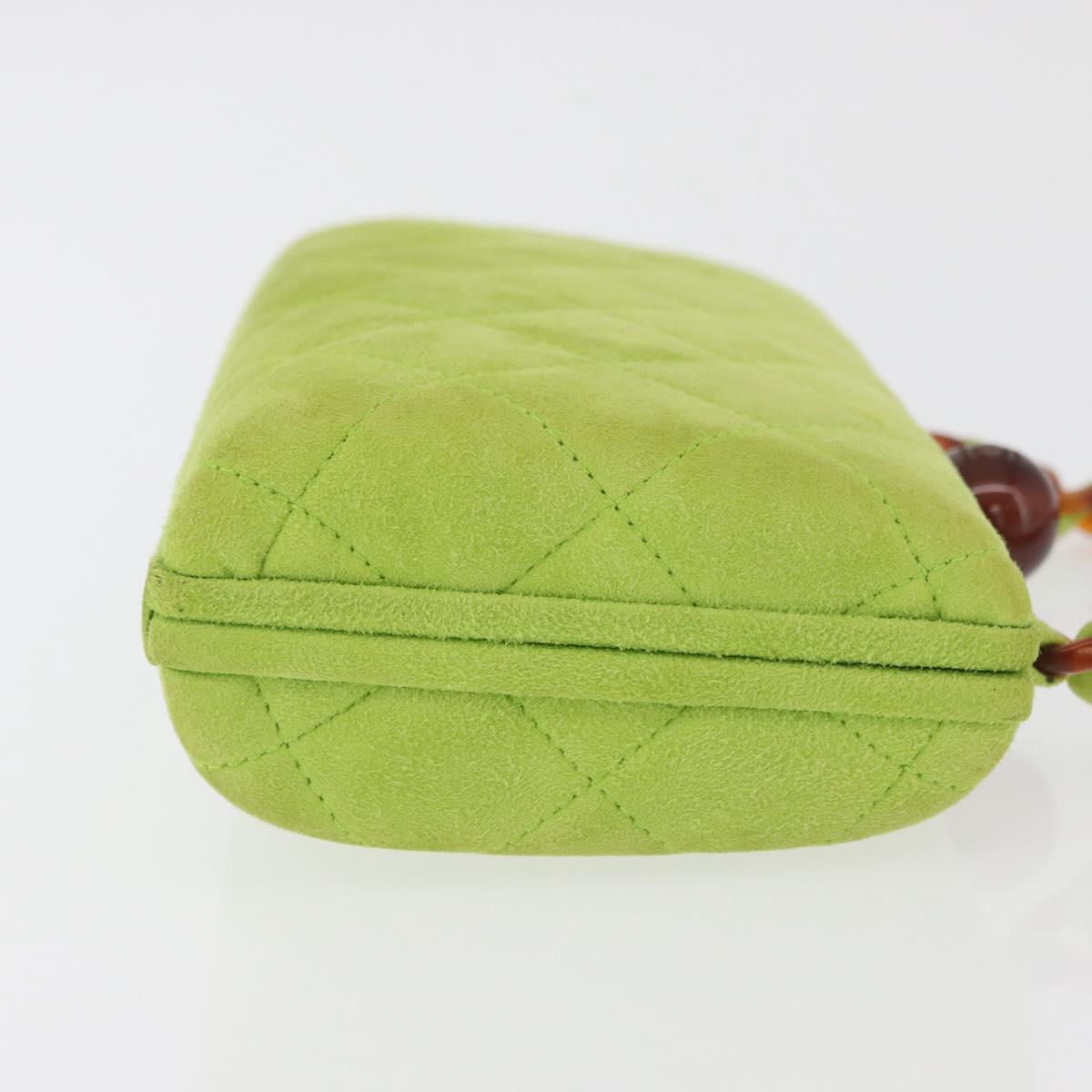 CHANEL Matelasse Chain Hand Bag Suede Light green CC Auth 176874SAV