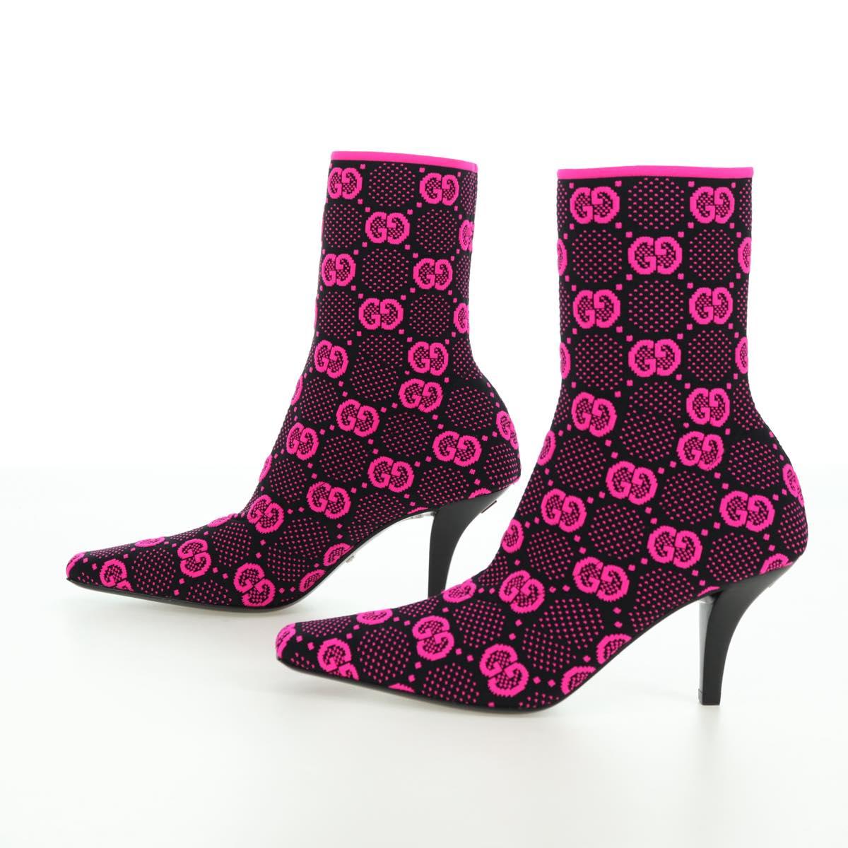 GUCCI GG Canvas Boots 34 Pink Auth 176875M