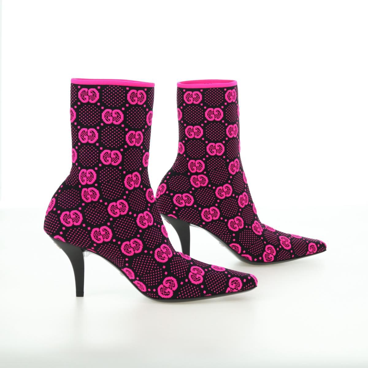 GUCCI GG Canvas Boots 34 Pink Auth 176875M