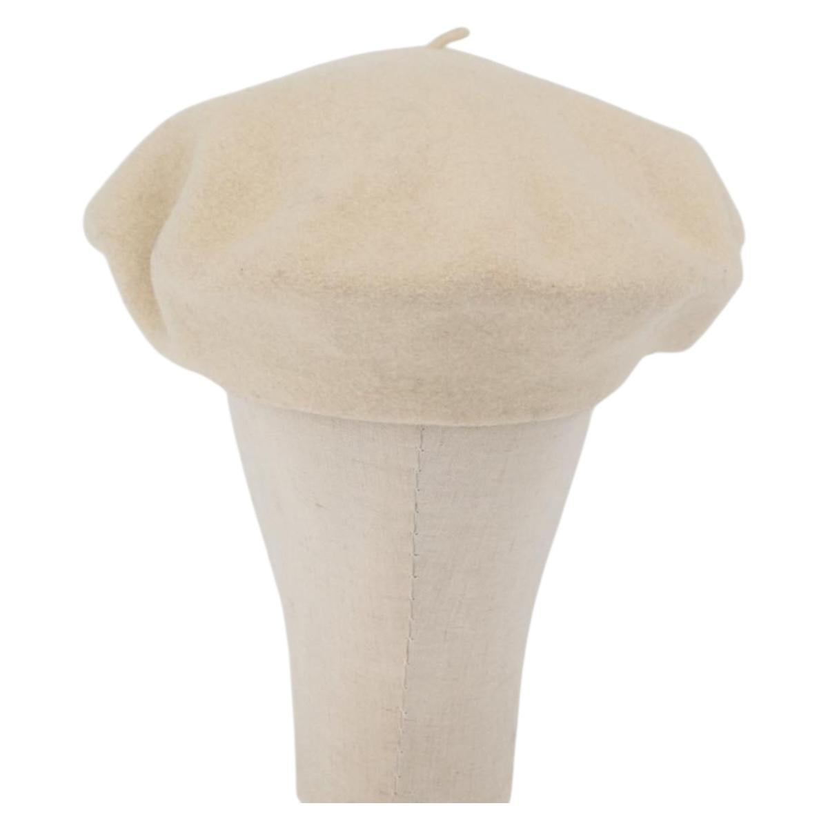 CHANEL Hat Wool Ivory CC Auth 176876A