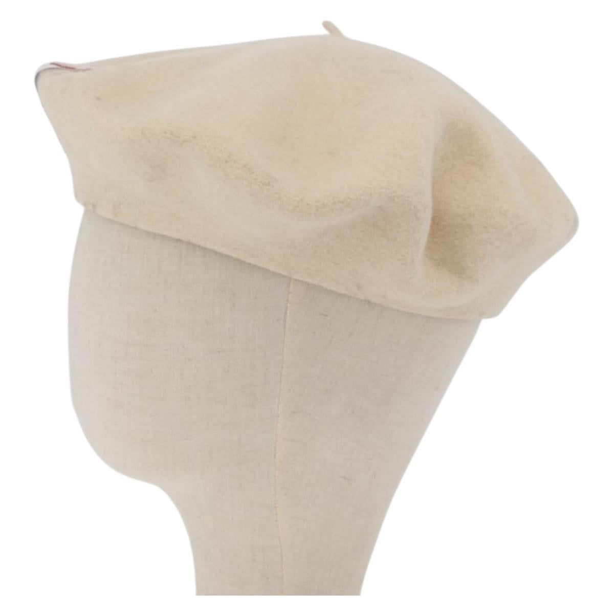 CHANEL Hat Wool Ivory CC Auth 176876A