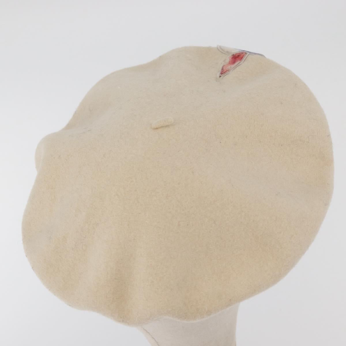 CHANEL Hat Wool Ivory CC Auth 176876A