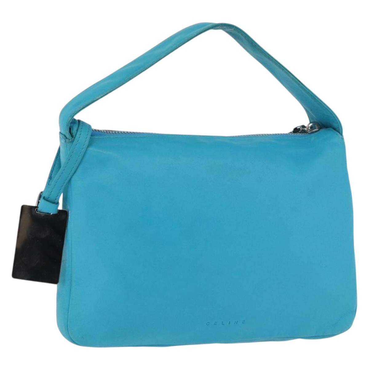 CELINE Hand Bag Leather Blue Silver Auth 176877A