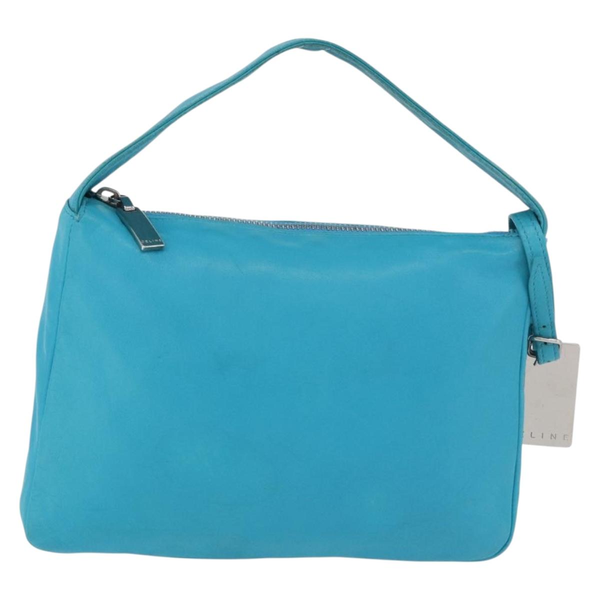 CELINE Hand Bag Leather Blue Silver Auth 176877A