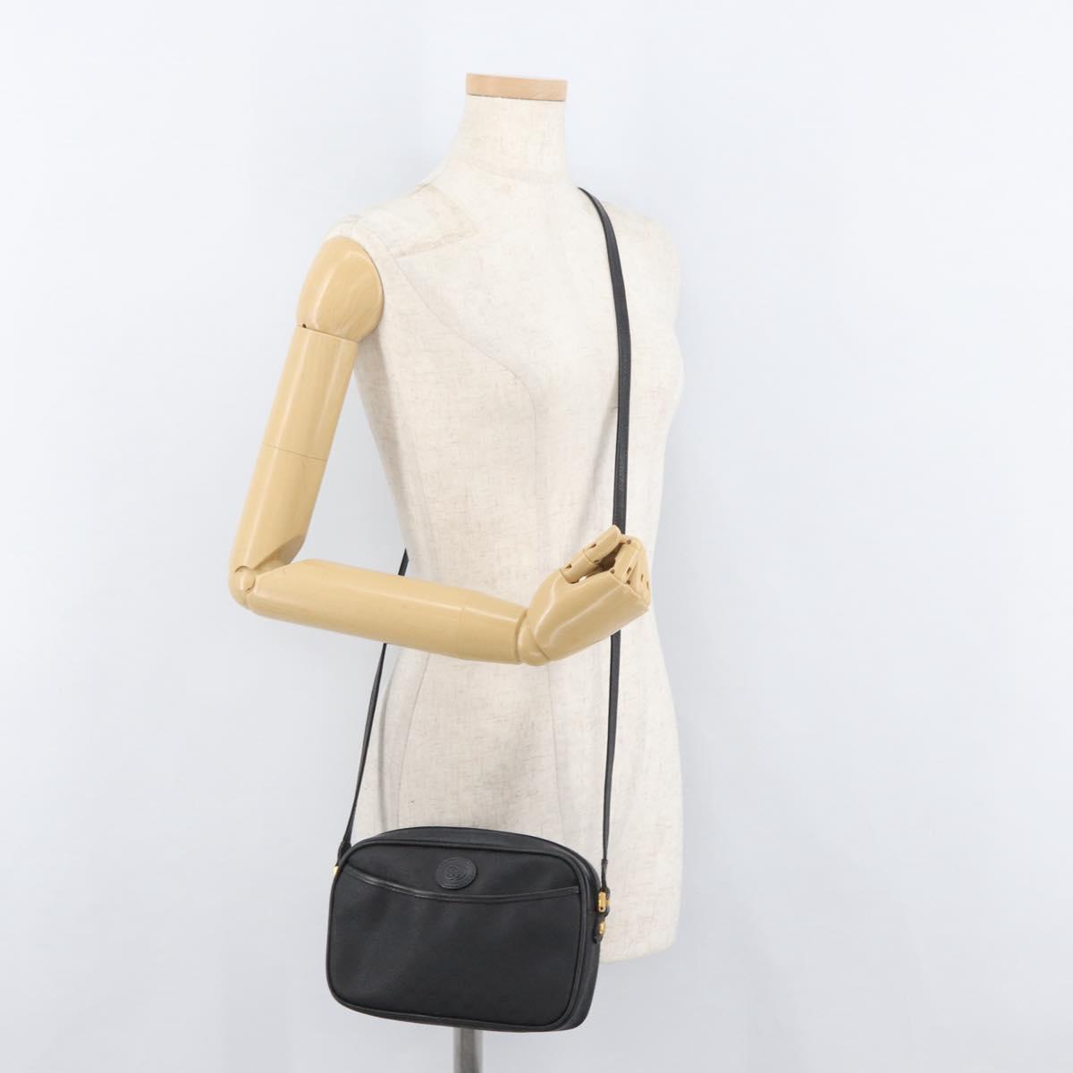 GUCCI Micro GG Supreme Shoulder Bag PVC Black Gold Auth 176880