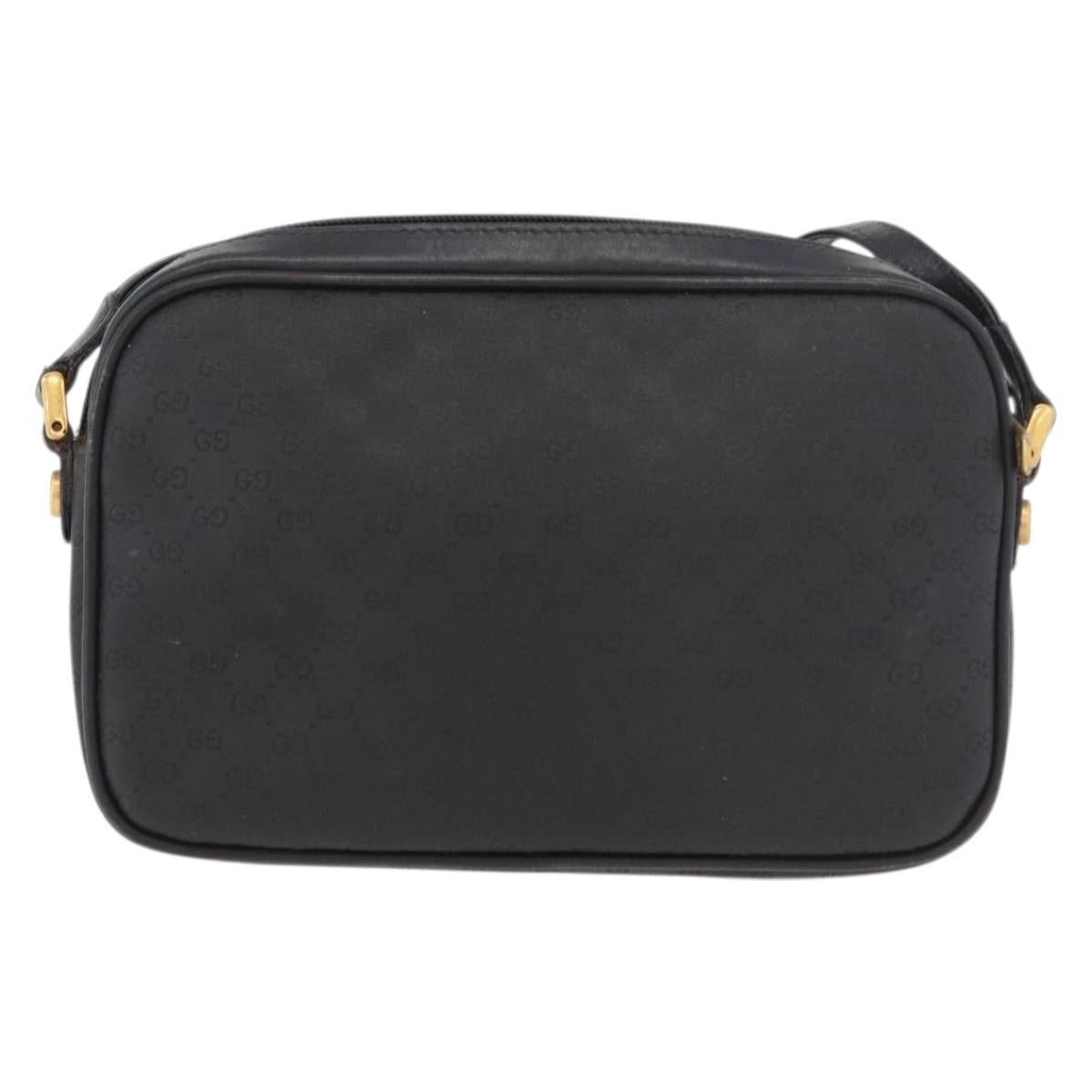 GUCCI Micro GG Supreme Shoulder Bag PVC Black Gold Auth 176880
