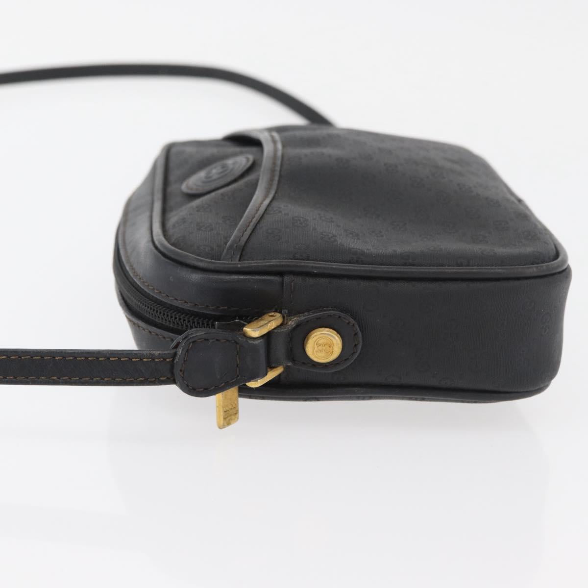 GUCCI Micro GG Supreme Shoulder Bag PVC Black Gold Auth 176880