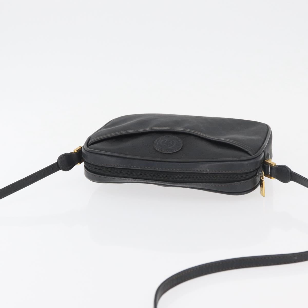 GUCCI Micro GG Supreme Shoulder Bag PVC Black Gold Auth 176880