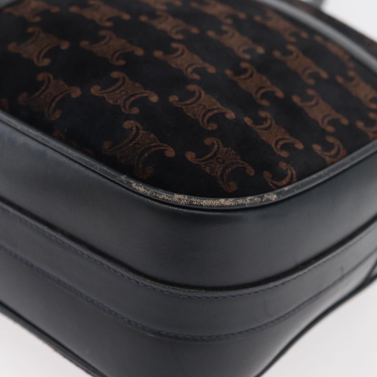 CELINE Macadam Canvas Medallion Shoulder Bag Black Gold Auth 176882
