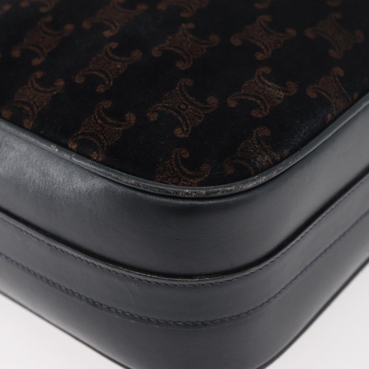CELINE Macadam Canvas Medallion Shoulder Bag Black Gold Auth 176882