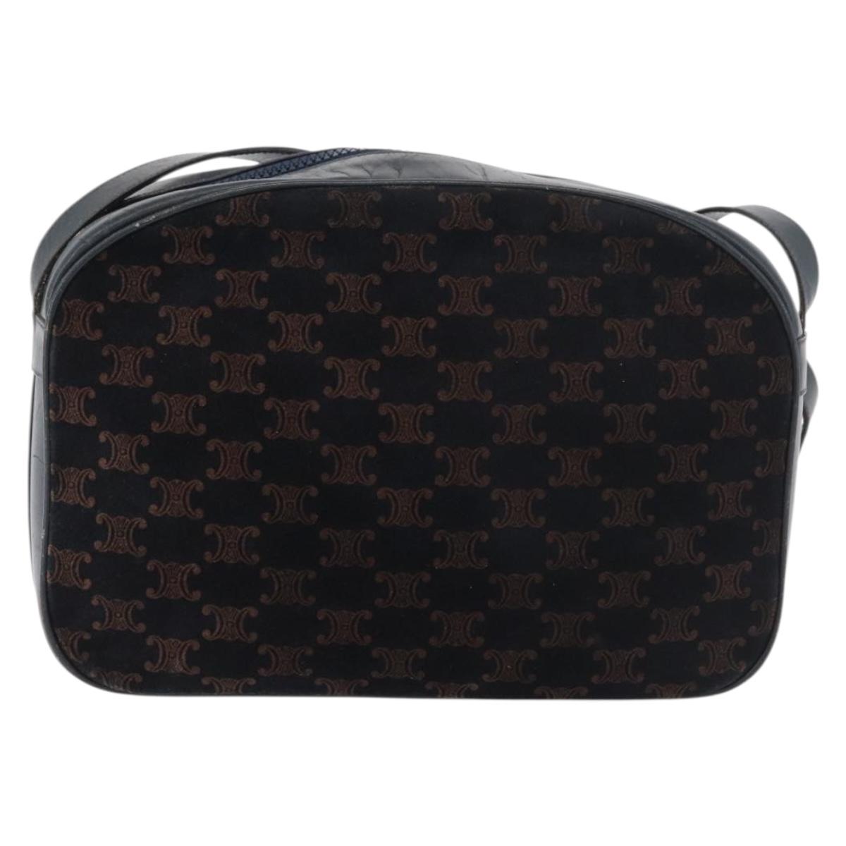 CELINE Macadam Canvas Medallion Shoulder Bag Black Gold Auth 176882