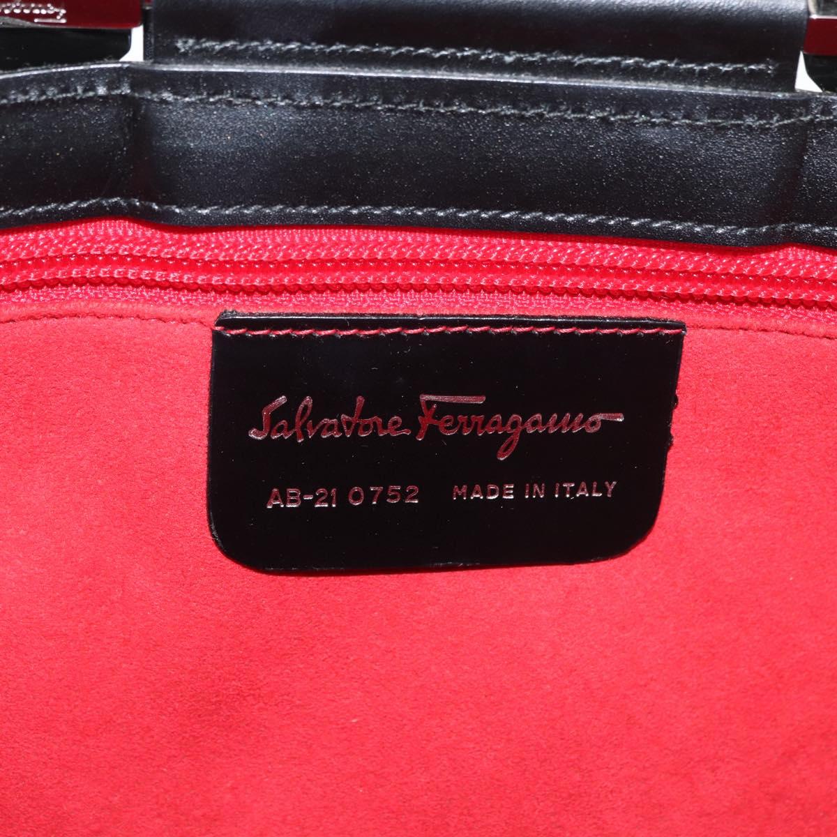 Salvatore Ferragamo Gancini Hand Bag Leather Black Silver Auth 176894A